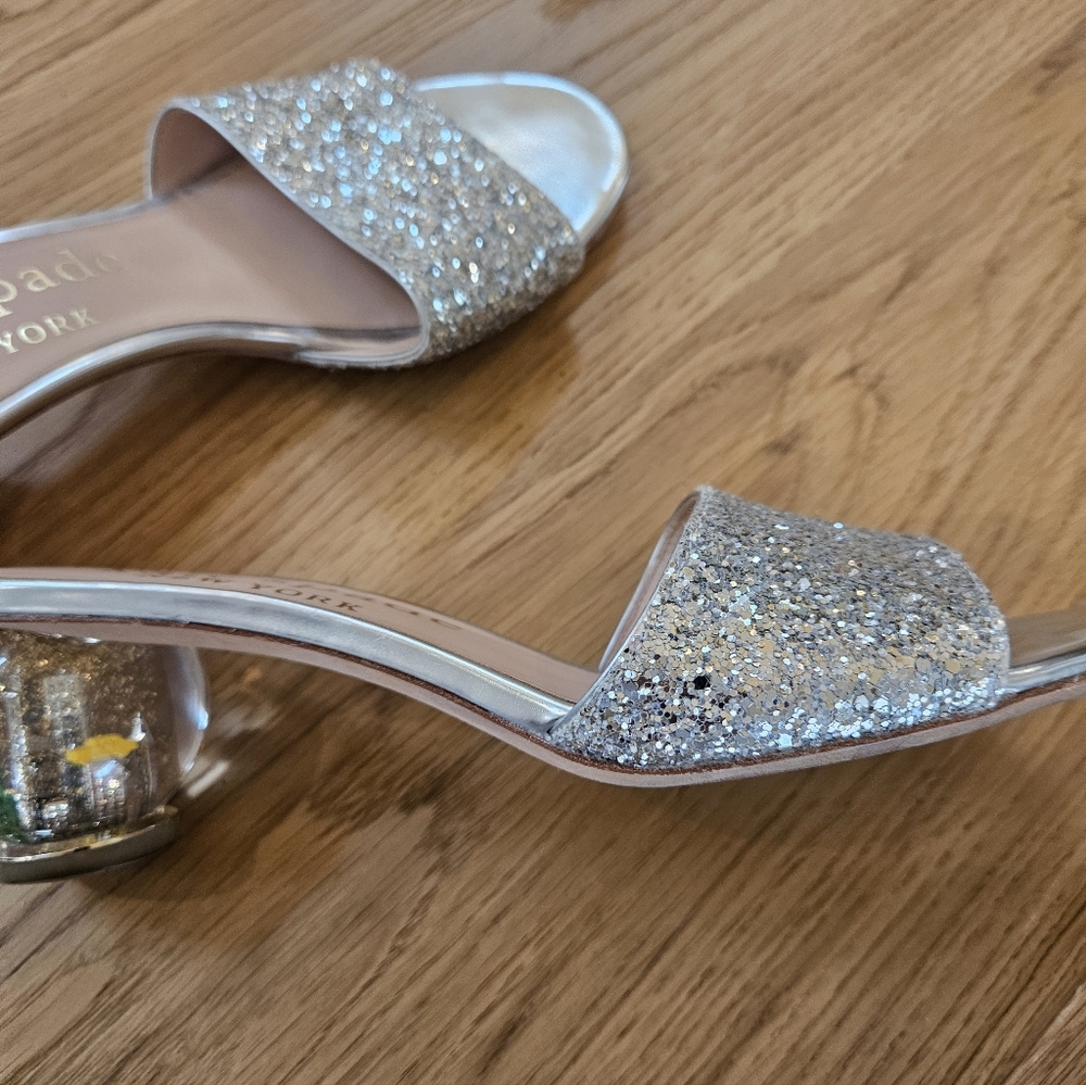 Kate Spade Glittery Silver Slide Sandals - Picture 3 of 5